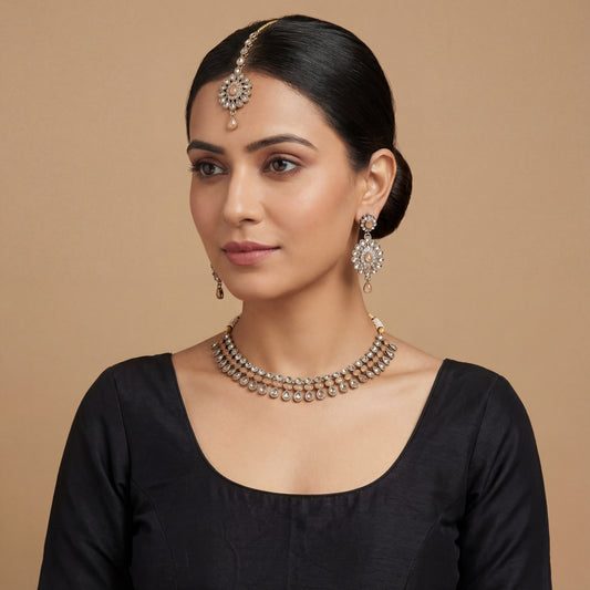 Aarohi Champagne Polki Necklace Set