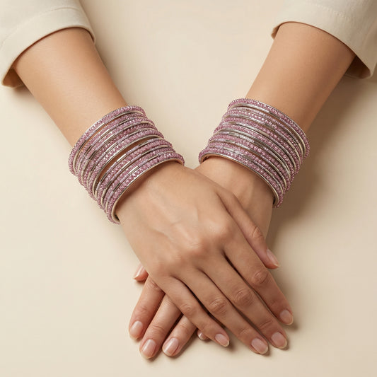 Rose Shimmer Bangles - Set of 8