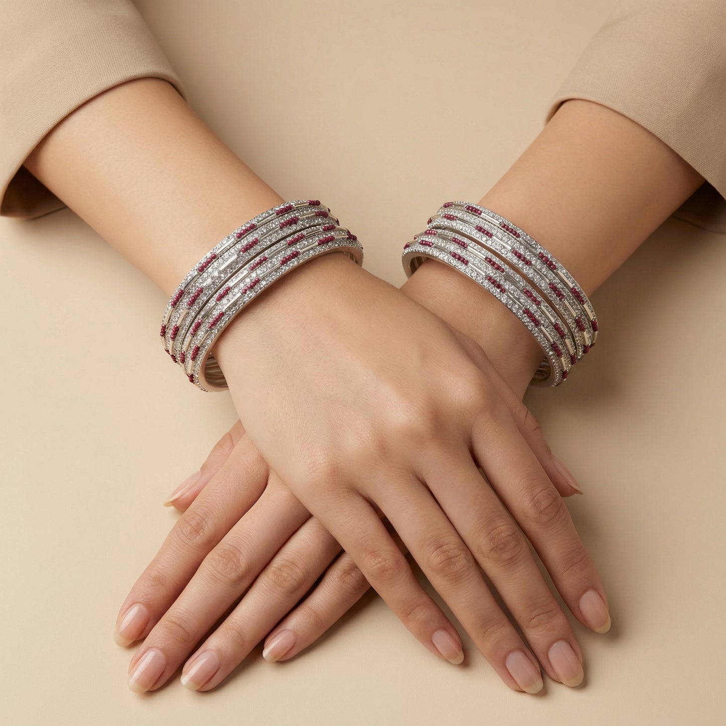 Sparkling Ruby Bangles - Set of 8