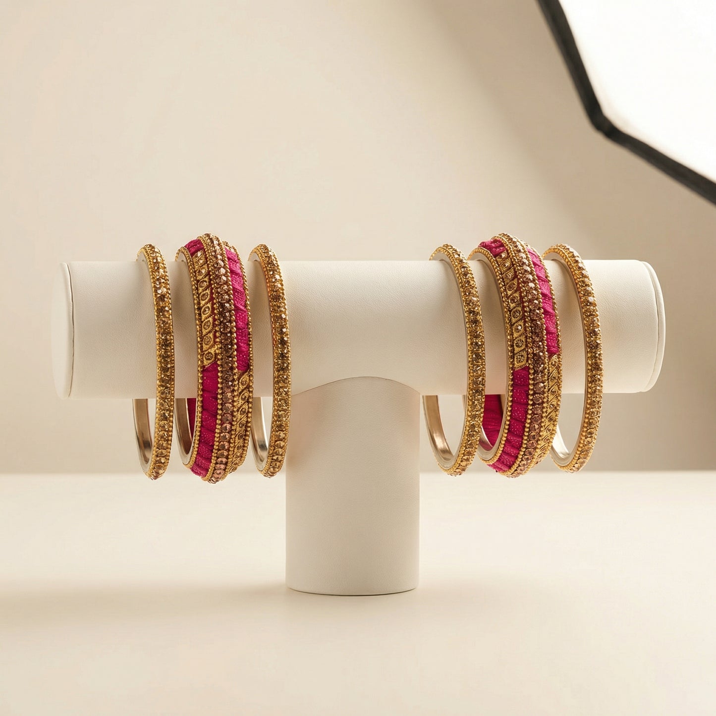 Gilded Magenta Bangles - Set of 6