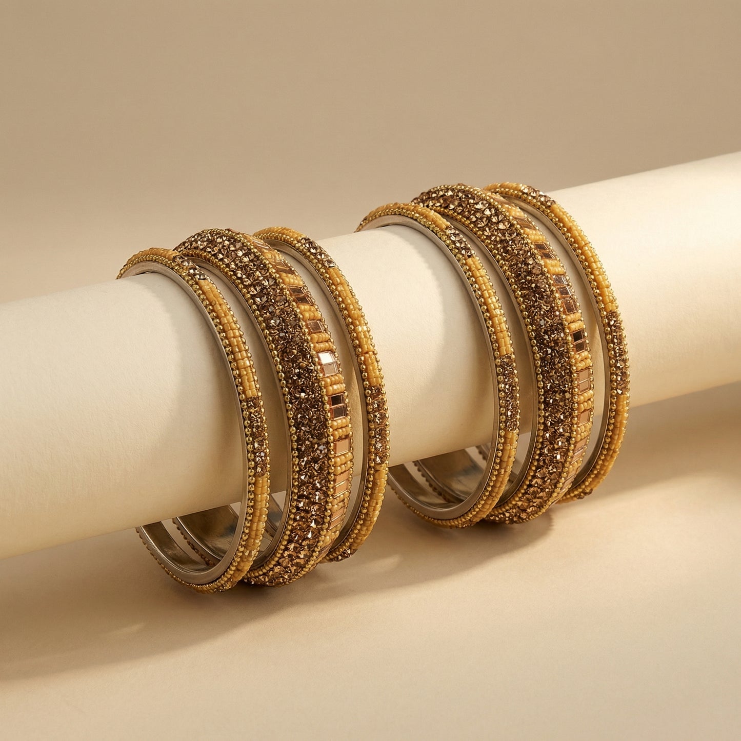 Antique Gold Embellished Bangles - Set of 6