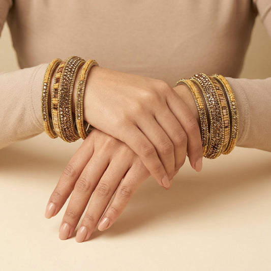Antique Gold Embellished Bangles - Set of 6