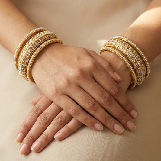 Luxe Pearl Kundan Bangles - Set of 6