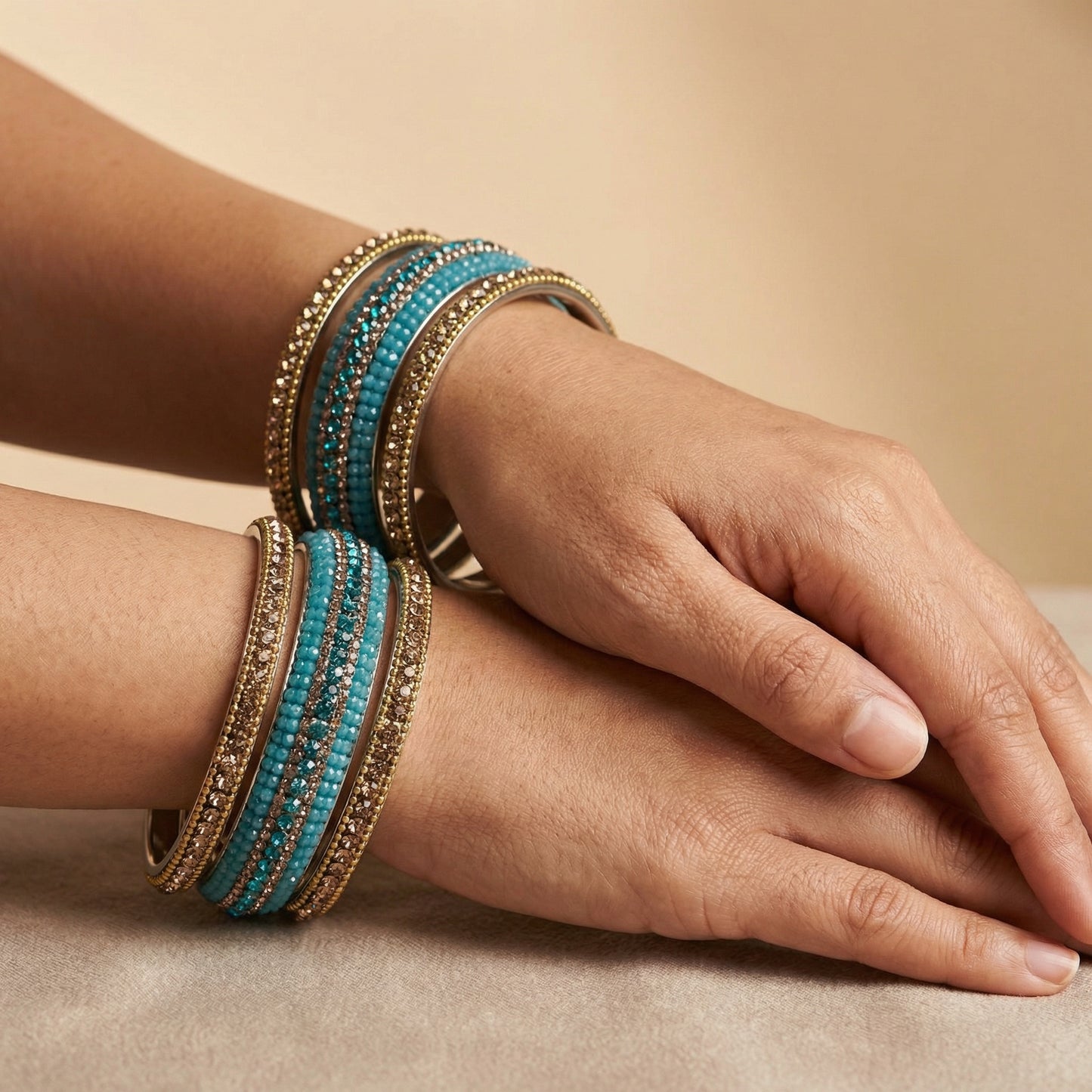 Teal Antique Crystal Bangles - Set of 6