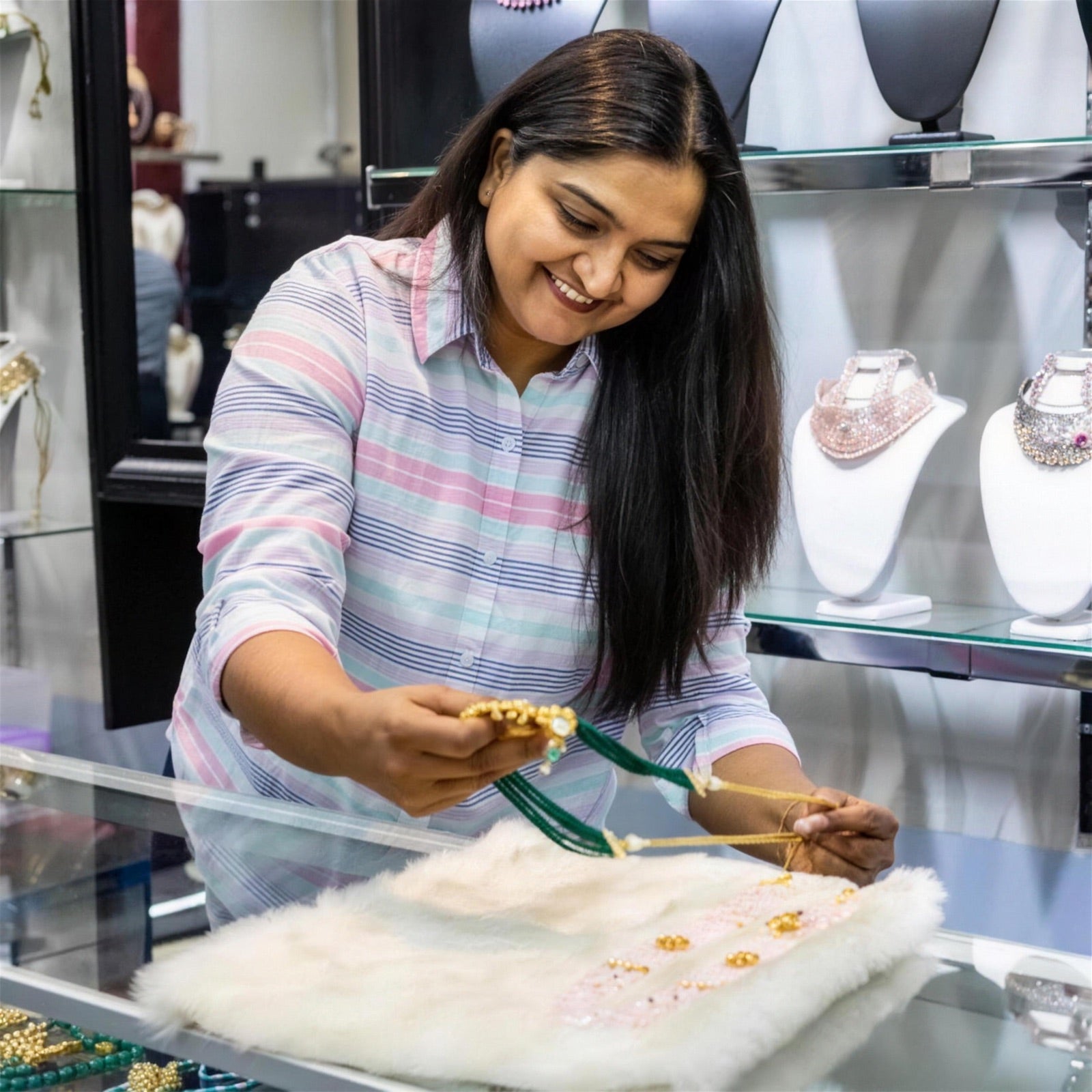 Kiian jewelry being prepared in the Norcross store