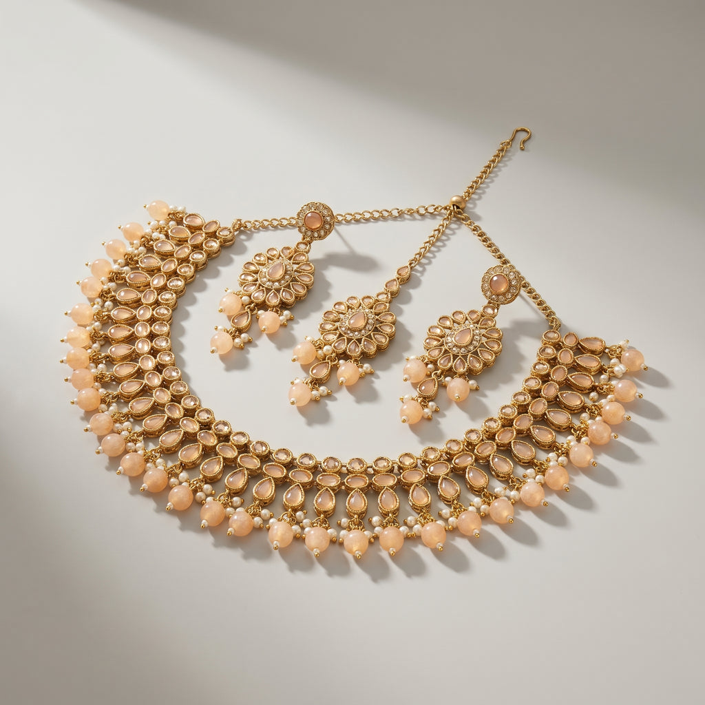 Noorika Peach Drop Necklace Set