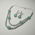 Teal Layered Necklace Set silver double-strand mint-green halo necklace with drop earrings