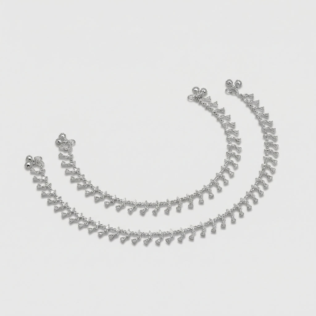 Shimmering Charm Anklets detail showing dense mini bells and S-hook clasp