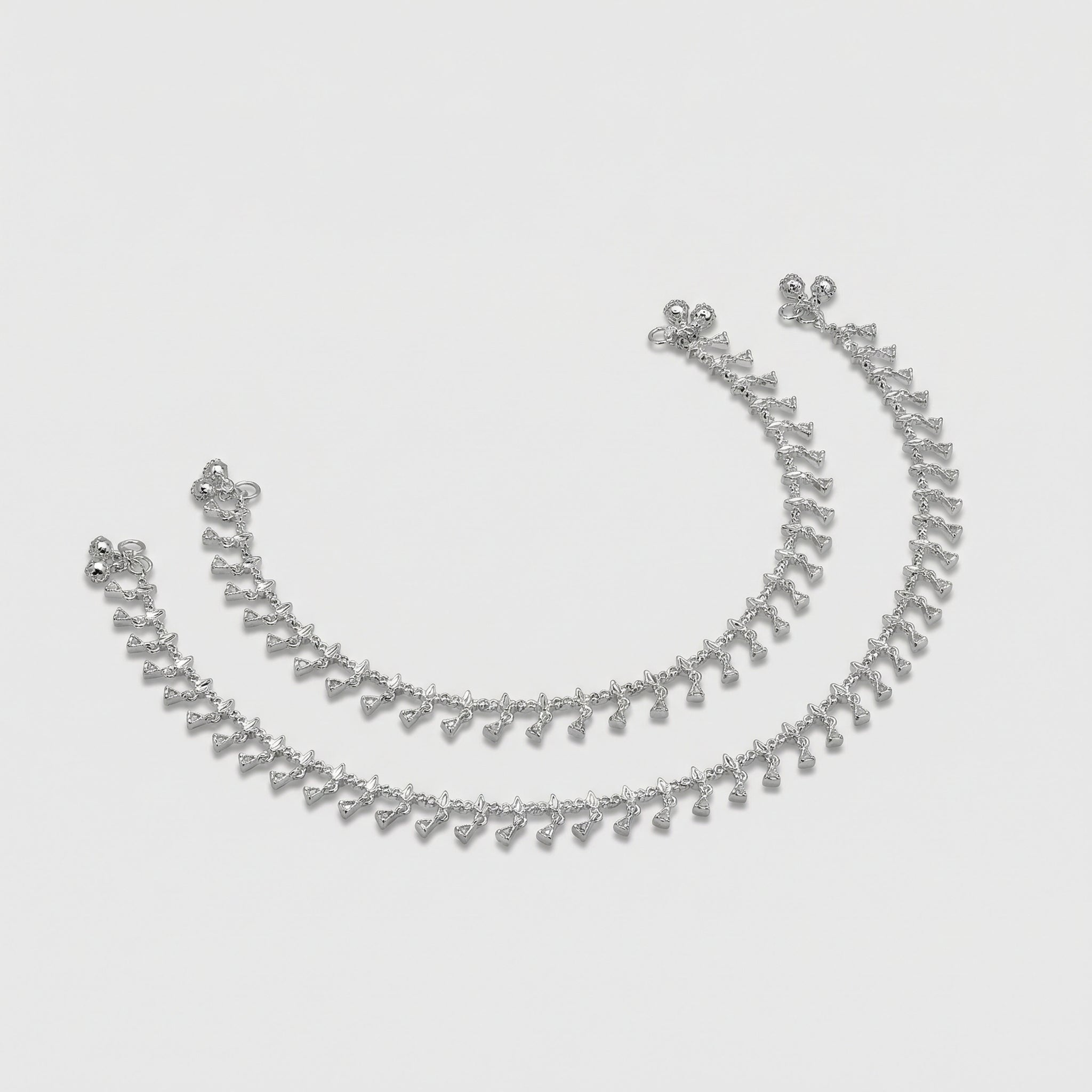 Shimmering Charm Anklets detail showing dense mini bells and S-hook clasp