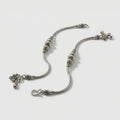 Tribal Silver Payal pair of oxidized silver snake-chain payals with bells