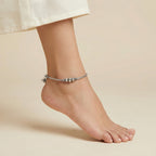 Tribal Silver Payal detail of textured beads and ghungroo cluster