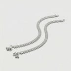 Intricate Silver Payal detail of beaded fringe and ball charms