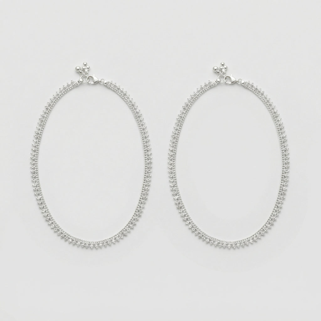 Intricate Silver Payal pair of silver-tone ghungroo fringe payals