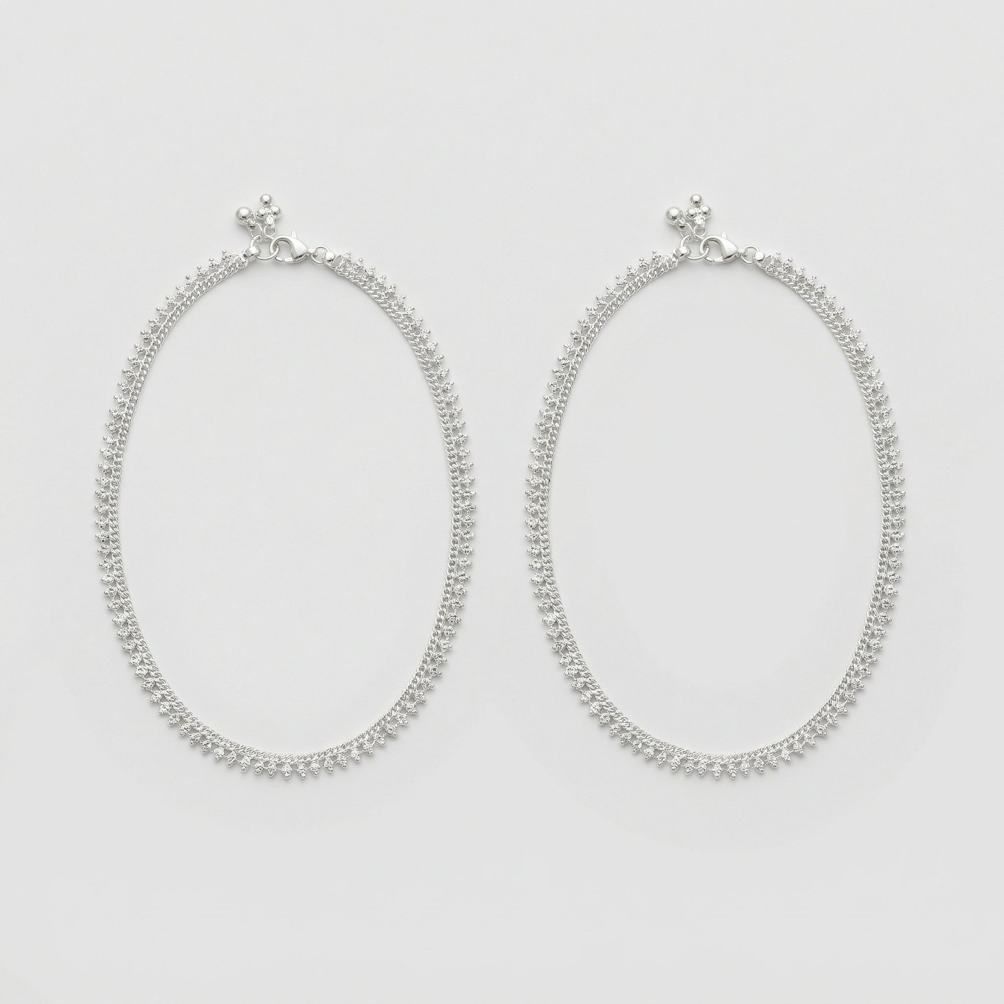 Intricate Silver Payal pair of silver-tone ghungroo fringe payals