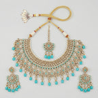 Turquoise Crown Necklace Set necklace detail with crown-inspired turquoise accents and matching earrings, flatlay