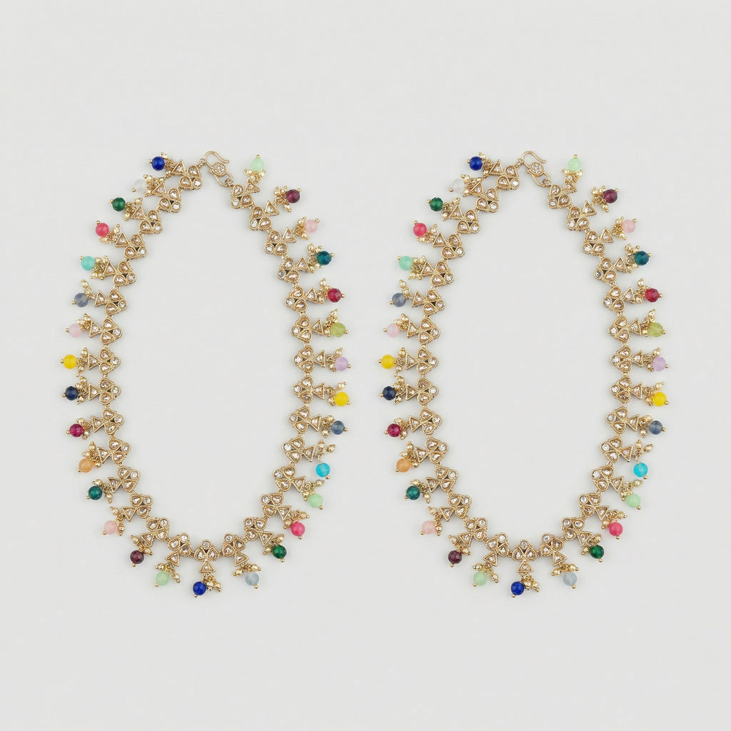 Navrang Kundan Anklets pair of gold-tone multicolor beaded payals