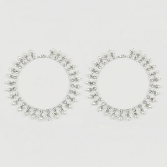 Silver Pearl Payal Set