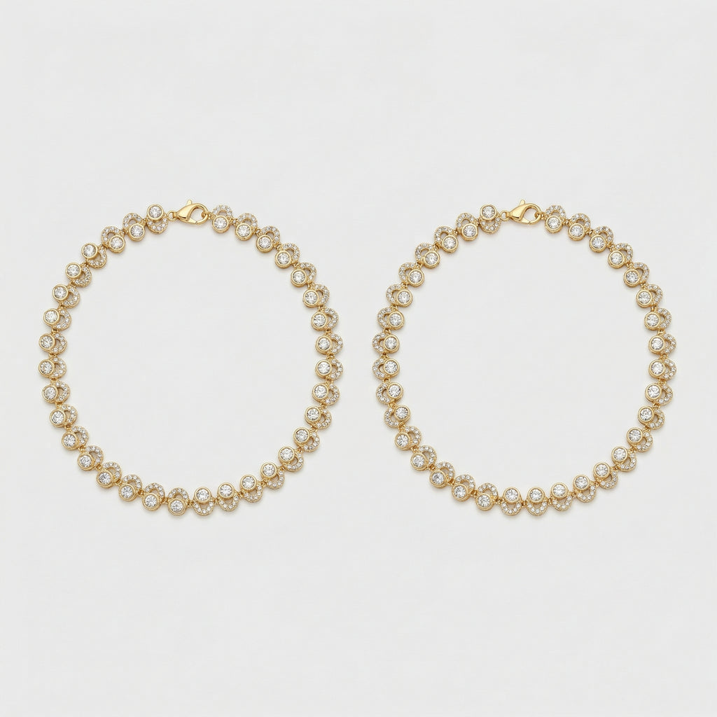 Eternity Stone Anklets pair of gold-tone halo crystal disc payals
