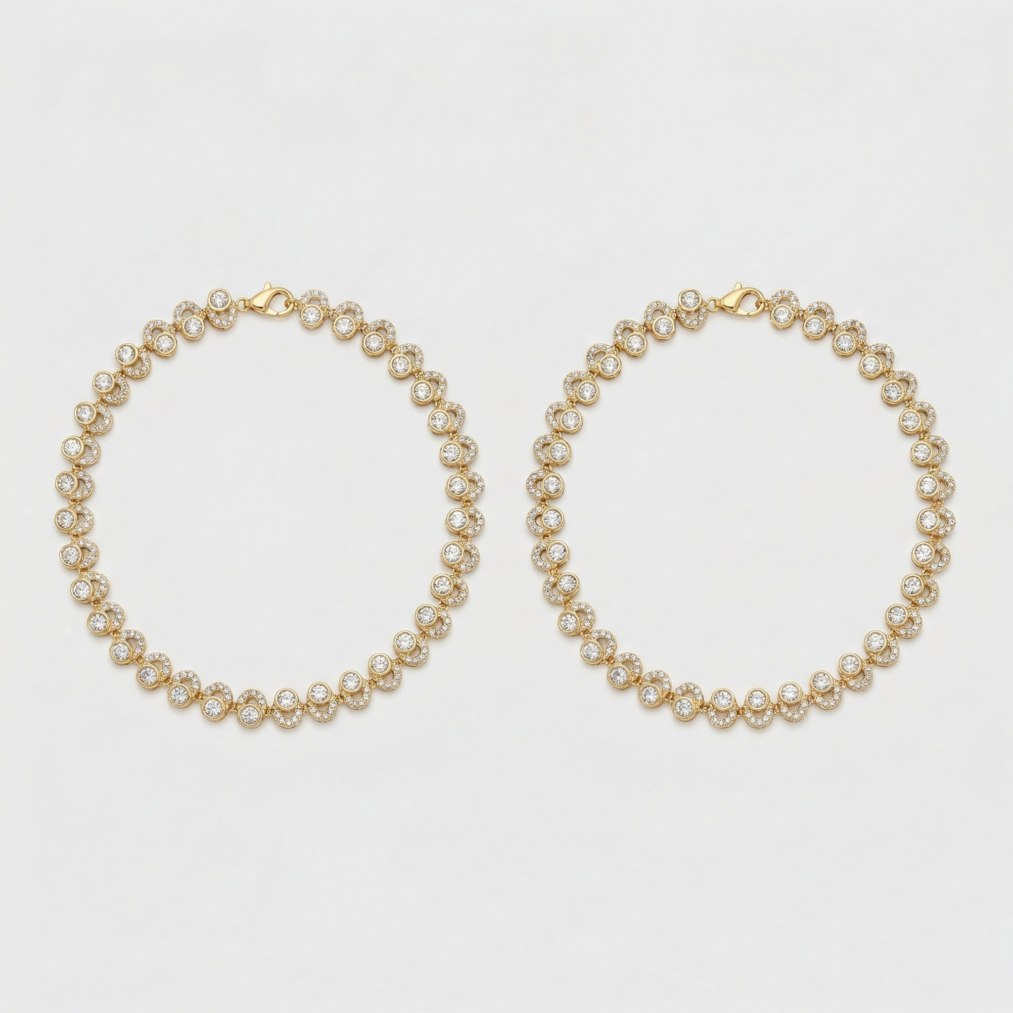 Eternity Stone Anklets pair of gold-tone halo crystal disc payals