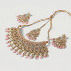 Rose Polki Choker Set detail showing blush-pink teardrop fringe and clear polki filigree work
