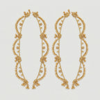 Tara Gold Payal pair of gold-tone scalloped floral payals with ghungroo bells on gray background