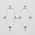 Silver Ghungroo Payal pair of silver-tone enamel floral payals with bells