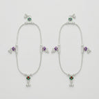 Silver Ghungroo Payal pair of silver-tone enamel floral payals with bells