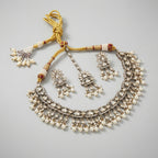 Anmol Pearl Heirloom Necklace Set detail of polki teardrops and pearl fringe charms