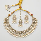 Anmol Pearl Heirloom Necklace Set antique gold choker with earrings and maang tikka