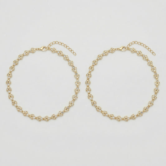 Gilded Leaf Crystal Anklets