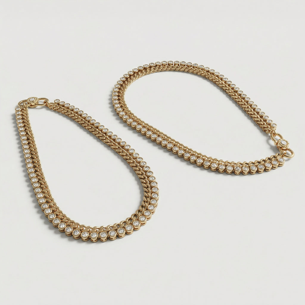Radiant Gold Tennis Anklets detail showing bezel-set stones and crystal lobster clasp