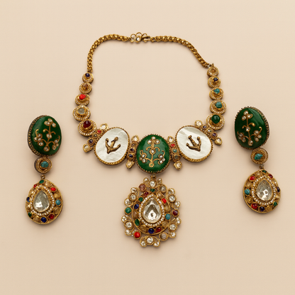 Mother-of-Pearl Emerald Charm Necklace