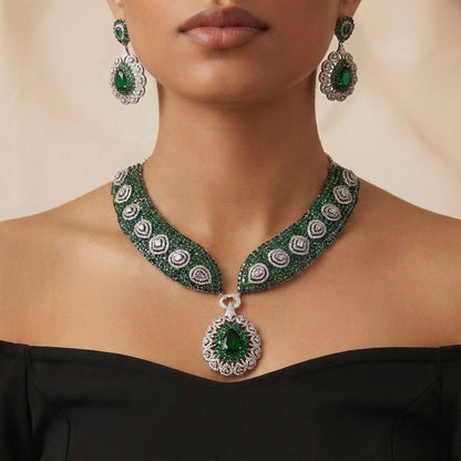Emerald Crest Statement Necklace Set