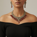 Studio flatlay of the scarlet statement necklace.