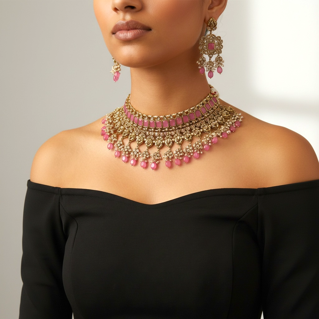 Petal Pink Veil Choker Set