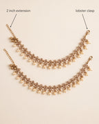 Pair of Classic Pearl anklets laid flat, showing the 2 inch extension and lobster clasp