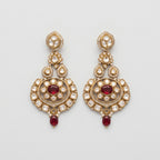 Kundan Ruby Earrings gold kundan drops with ruby medallion centers