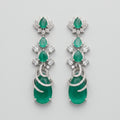 Sia Vine Earrings silver-tone emerald cat's eye four-tier drop earrings on gray background