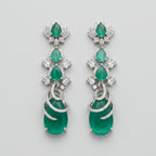 Sia Vine Earrings silver-tone emerald cat's eye four-tier drop earrings on gray background