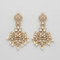 Moti Chandbali Earrings gold polki crescents with pearl fringe