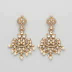 Moti Chandbali Earrings gold polki crescents with pearl fringe