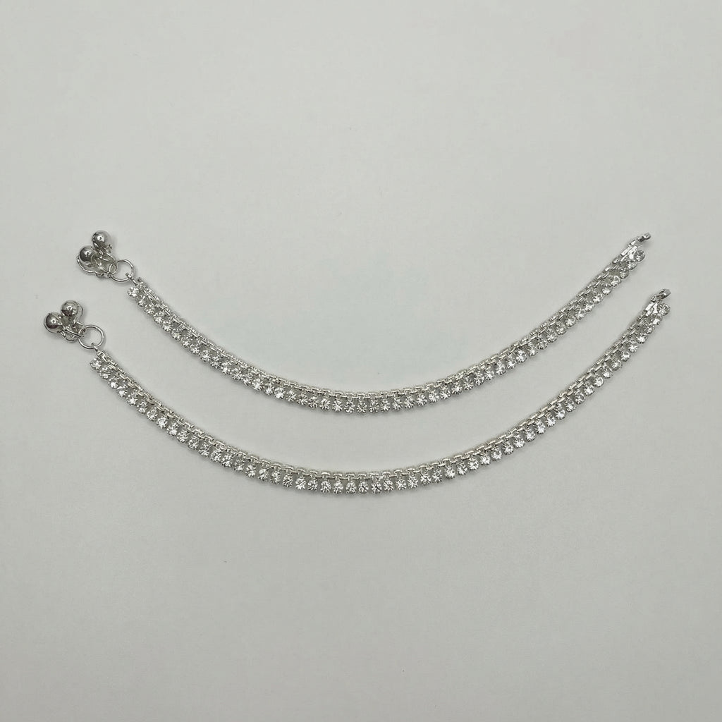 Starlight Anklet detail showing linked square stones and polished silver finish