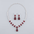 Rani Ruby Necklace Set silver collar with ruby-red oval and pear stones and matching earrings