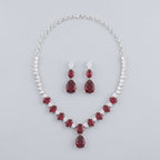 Rani Ruby Necklace Set silver collar with ruby-red oval and pear stones and matching earrings
