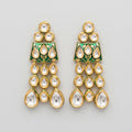 Kiara Emerald Earrings gold-tone green meenakari kundan drops with tiered teardrop crystals on gray background