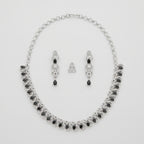 Rani Onyx Necklace Set silver collar with black onyx teardrops and matching drop earrings