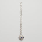 Nilam Bloom Tikka silver maang tikka with navy floral medallion