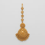 Rani Flora Tikka matte gold maang tikka with floral medallion and bead fringe