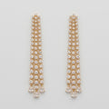 Hira Stream Earrings gold-tone crystal waterfall chandelier earrings with pear teardrop drops on gray background