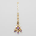 Sia Amethyst Tikka gold maang tikka with purple teardrop center and pearl dangles